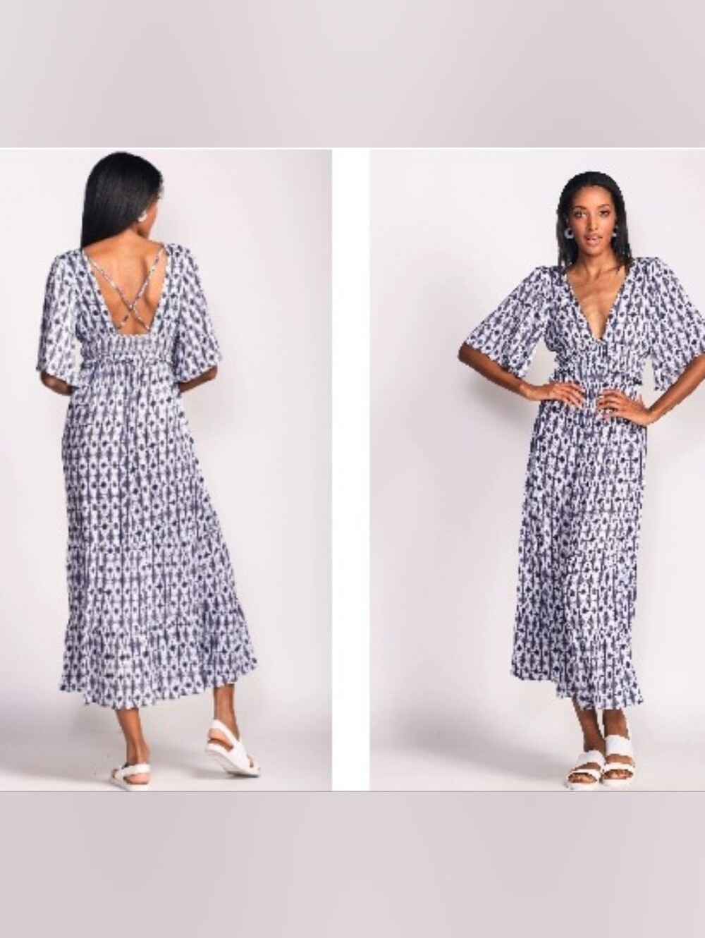 Pink Martini Collection Caroline Dress Blue White Tie Dye Boho Maxi Dress Size L